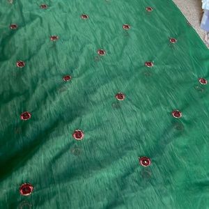 Green dupatta with a dark red embroidery